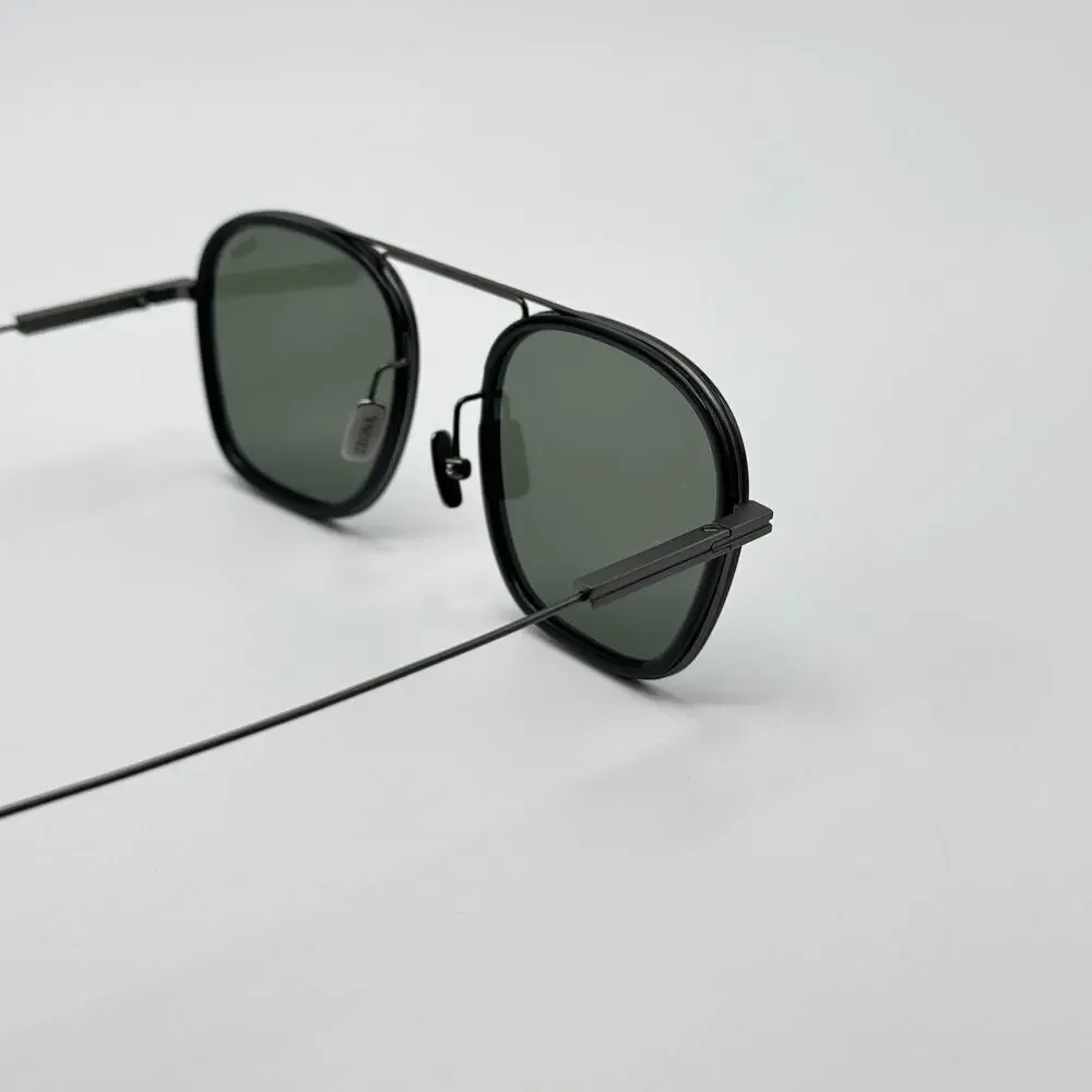 Ermenegildo Zegna Sunglasses EZ0306 20N Gray Square Frame Green Lens 51-20-145mm